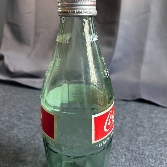 Vintage Coca Cola 1 Liter Glass Bottle W/ Cap Return For Deposit Green - Picture 7 of 12